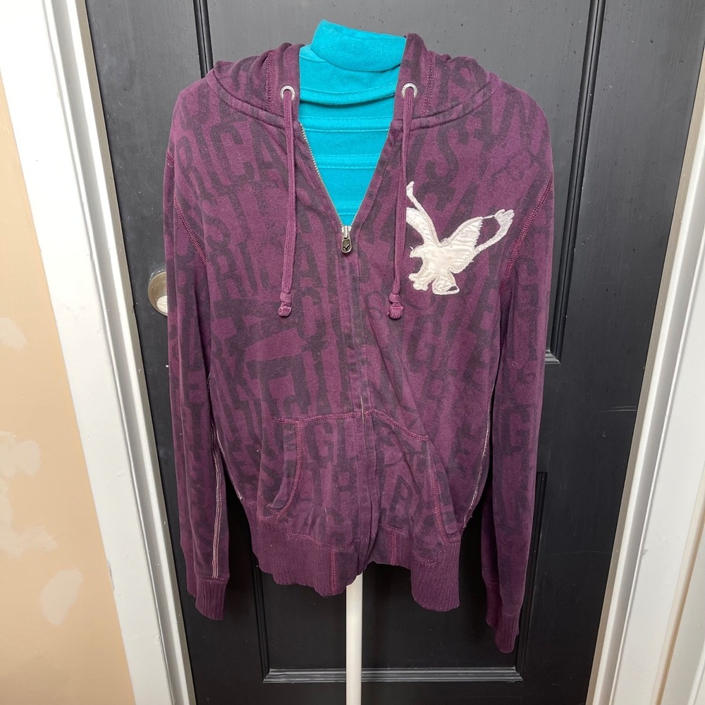 Vintage y2k 2000 Womens Purple American Eagle Logo Full Zip Hoodie Medium - Picture 6 of 12